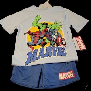 Marvel Kids Superhero T-Shirt and Shorts Set - Light Blue Boys Size 7